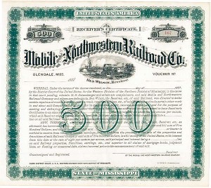 Mobile and Northwestern Railroad Co. - $500 Bond