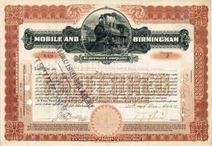 Mobile and Birmingham Railroad - Stock Certificate
