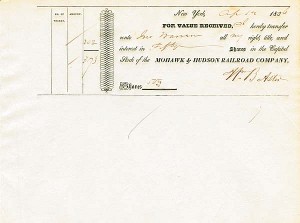 Mohawk and Hudson Railroad Transfer signed by William Backhouse Astor - Stock Certificate