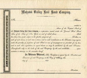 Mohawk Valley Rail Road Co. - Stock Certificate
