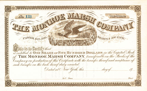 Monroe Marsh Co. - Stock Certificate