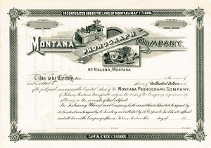Montana Phonograph Co. - Stock Certificate