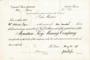 Mountain Key Mining Co - Stock Certificate