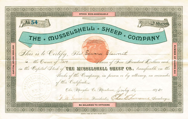 Musselshell Sheep Co. - Stock Certificate
