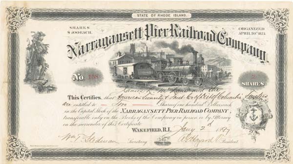 Narragansett Pier Railroad - Stock Certificate