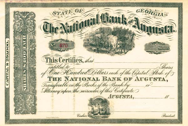 National Bank of Augusta - Stock Certificate