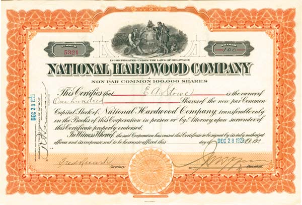 National Hardwood  Co. - Stock Certificate