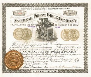 National Press Brick Co. - Stock Certificate