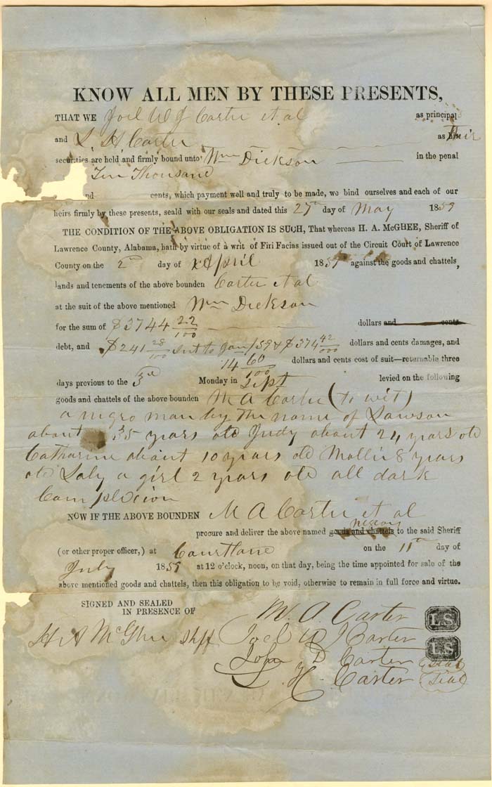 Document for the Purchase of a Negro Man, Woman and Children