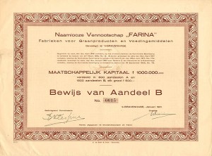 Fabrieken voor Graanproducten en Voedingsmiddelen - Stock Certificate