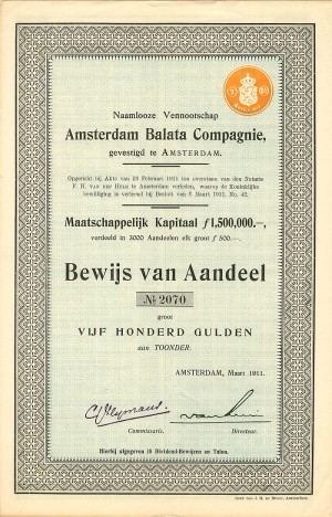 Amsterdam Balata Compagnie - Stock Certificate