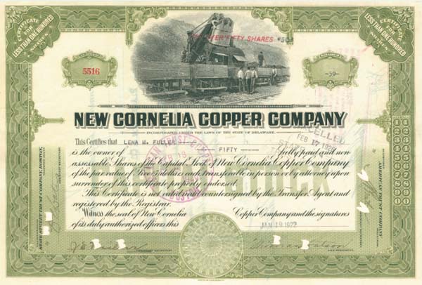 New Cornelia Copper Co. - Stock Certificate