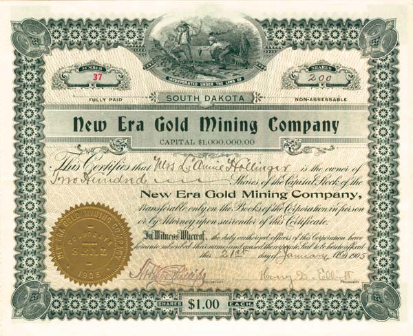 New Era Gold Mining Co. - Stock Certificate