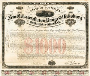 New Orleans, Baton Rouge and Vicksburg Railroad - Bond (Uncanceled)