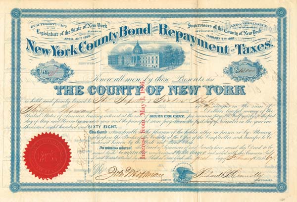 New York County Bond for the Repayment of Taxes
