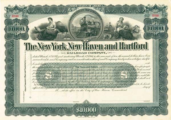 New York, New Haven and Hartford Railroad - 1900's circa Gorgeous Unissued Railway Bond