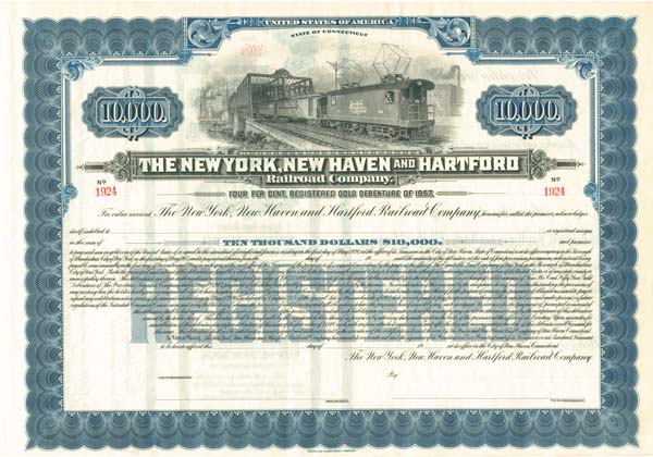 New York, New Haven and Hartford Railroad - 1960's circa Railway Bond