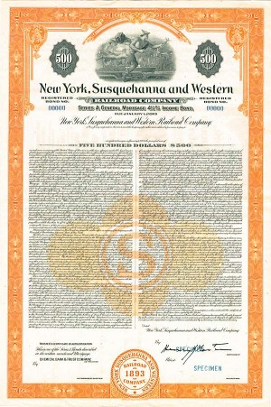 New York, Susquehanna and Western Railroad Co. - Specimen Bond