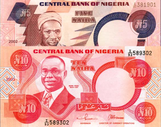 Nigeria - 5 & 10 Naira - P-24f, P-25g - 1984, 2003 dated Foreign Paper Money