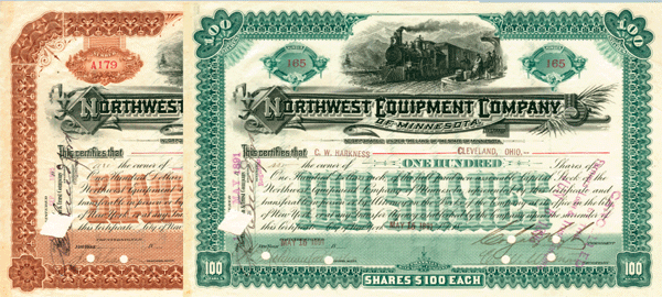 Northwest Equipment Company of Northern Pacific Railroad Fame - Stock Certificate