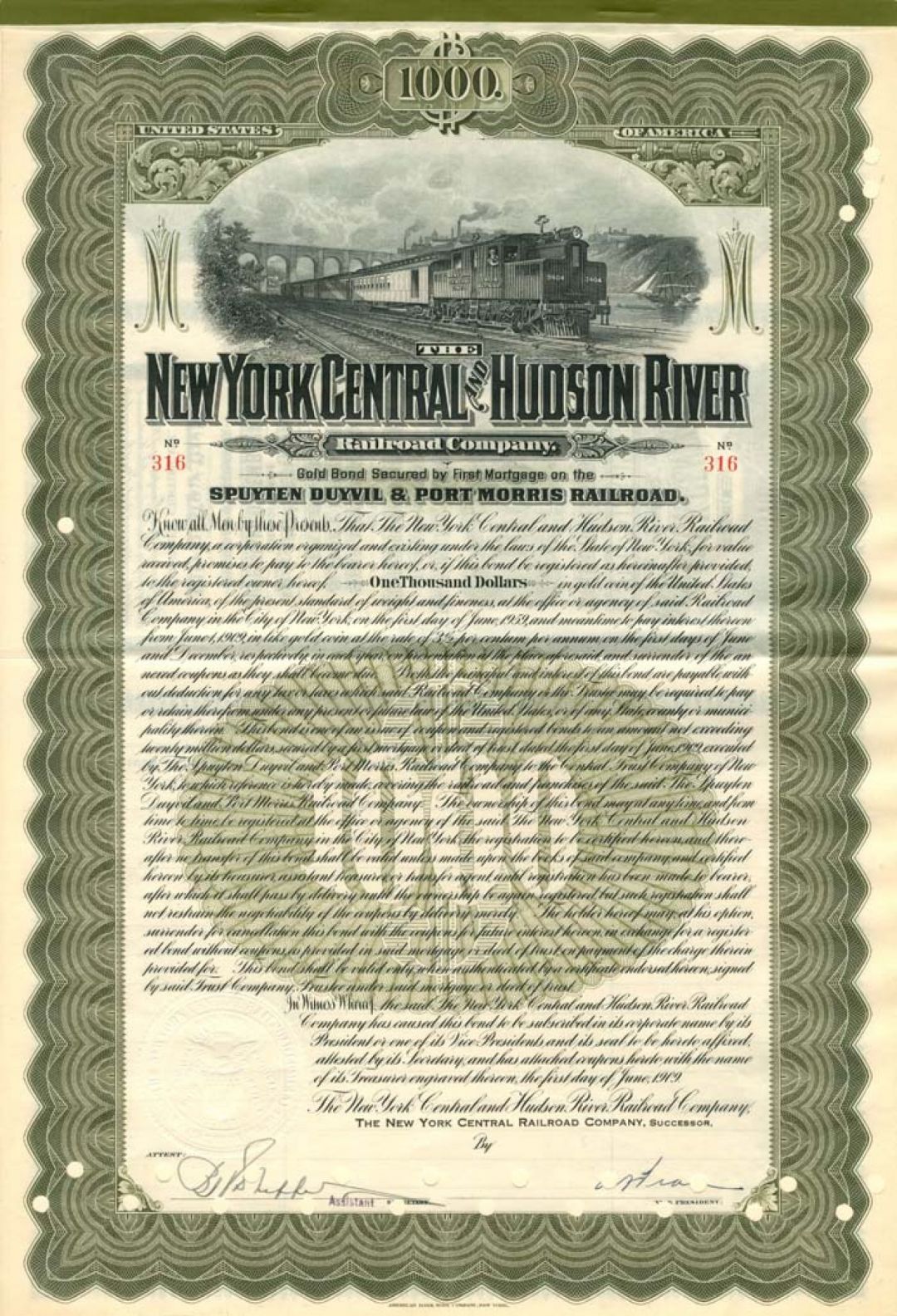 New York Central and Hudson River Railroad - $1000 Railway Gold Bond