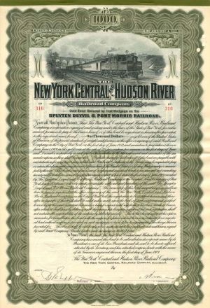 New York Central and Hudson River Railroad - $1000 Railway Gold Bond