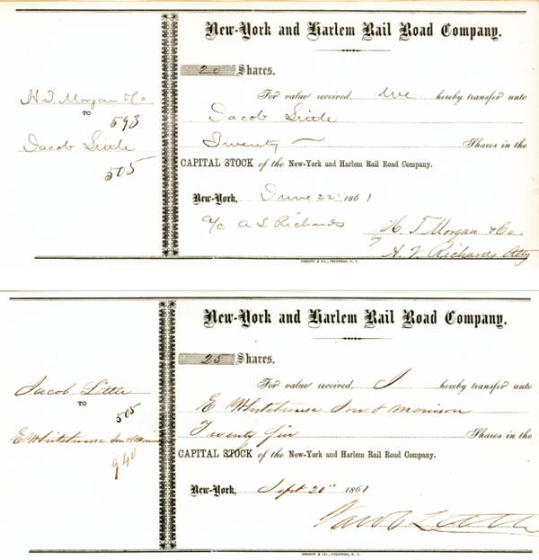 Jacob Little autographed New York & Harlem Railroad Transfer - Stock Certificate