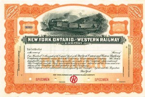 New York, Ontario and Western Railway Co. - Stock Certificate