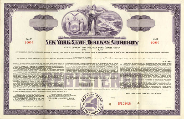 New York State Thruway Authority - Specimen State Guaranteed Thruway Bond