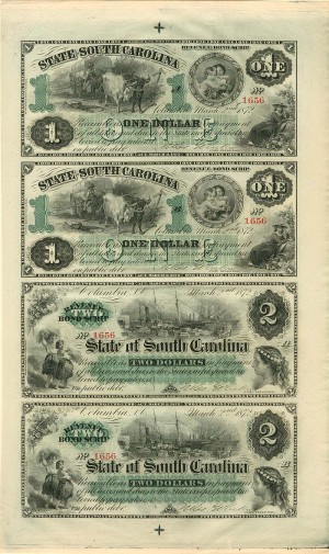 State of South Carolina - Uncut Obsolete Sheet - Broken Bank Notes