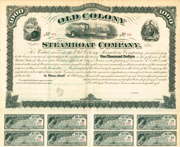 Old Colony Steamboat Co. - Bond