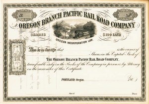 Oregon Branch Pacific Railroad - Unissued Railway Stock Certificate