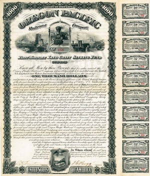 Oregon Pacific Railroad Co. - $1,000 Bond (Uncanceled)