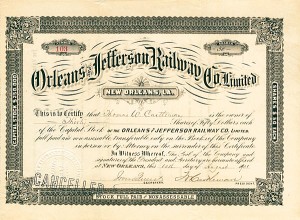 Orleans and Jefferson Railway Co. - Stock Certificate