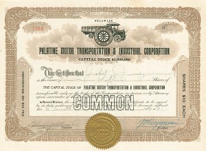 Palatine Motor Transportatiion and Industrial Corp - Stock Certificate