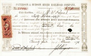 Paterson and Hudson River Railroad - Railway Stock Certificate