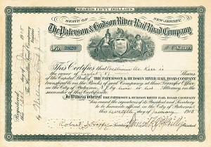 Paterson and Hudson River Railroad - Railway Stock Certificate