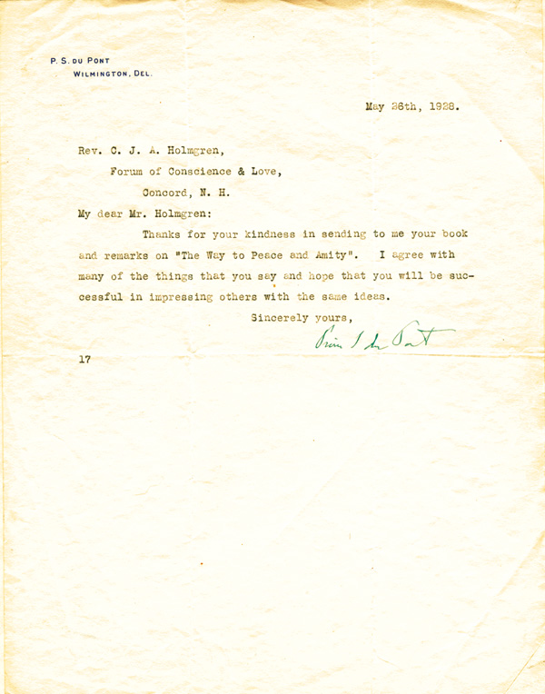 Pierre S. Du Pont Letter - TLS - Typed Letter Signed