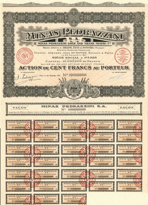 Minas Pedrazzini S. A. - Stock Certificate