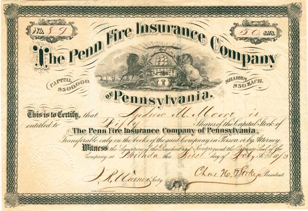 Penn Fire Insurance Co. of Pennsylvania - Stock Certificate