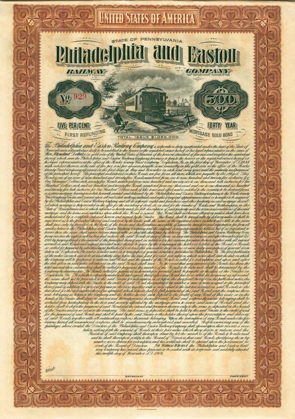 Philadelphia and Easton Railway Co. - $500 - Bond