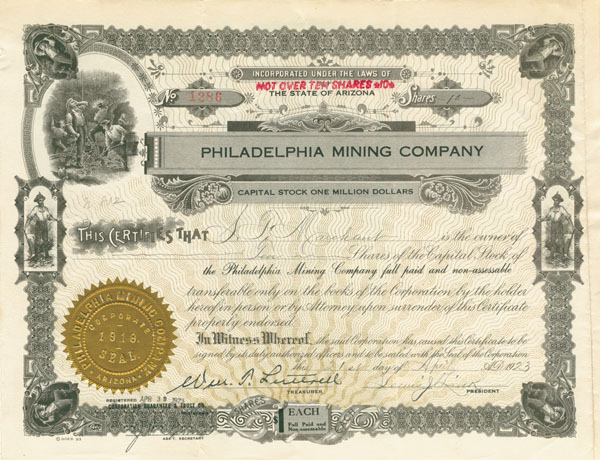 Philadelphia Mining Co. - Stock Certificate