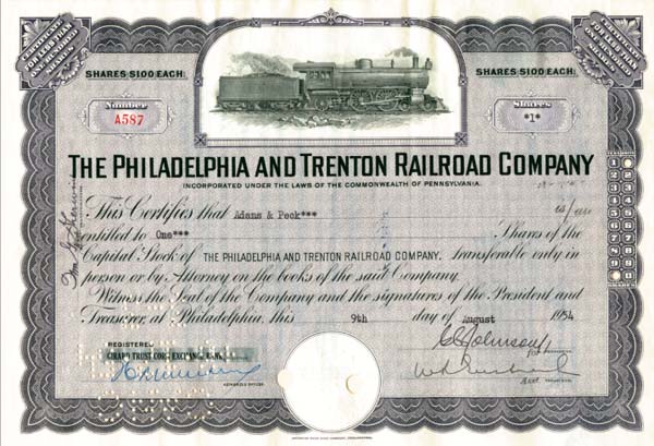 Philadelphia and Trenton Railroad Co. - Stock Certificate