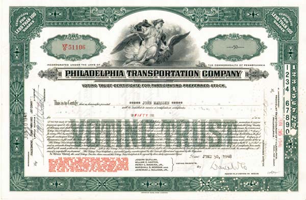 Philadelphia Transportation Co. - Stock Certificate