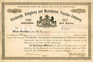Pittsburgh, Allegheny and Manchester Traction Co. - Stock Certificate