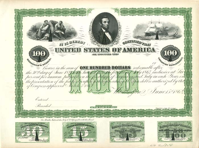 United States of America Proof Plate from Heath's Counterfeit Bond Detector - 1864 dated Proof with Fantastic Engravings