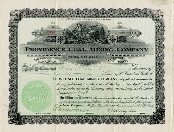 Providence Coal Mining Co. - Stock Certificate