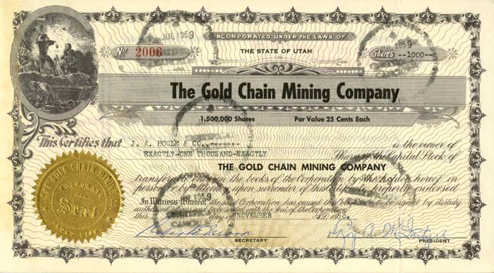 Gold Chain Mining Co. - Stock Certificate