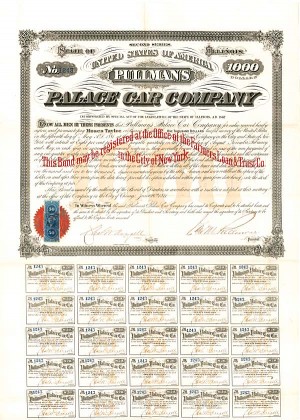 George M. Pullman autographed Pullman's Palace Car Co. - Bond