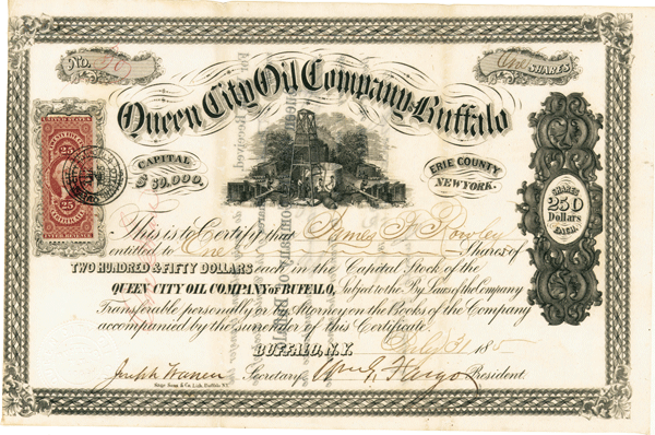 William G. Fargo - Queen City Oil Co. of Buffalo - Stock Certificate